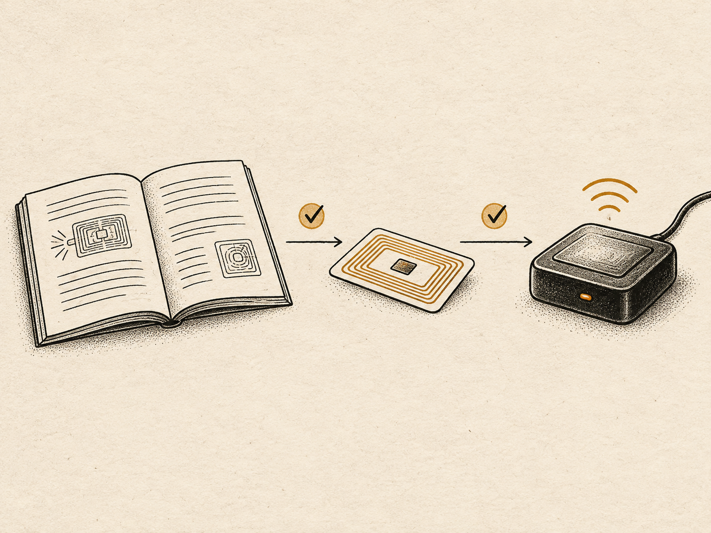 A current guide, one sample RFID tag and a reader form a three-step acceptance check.